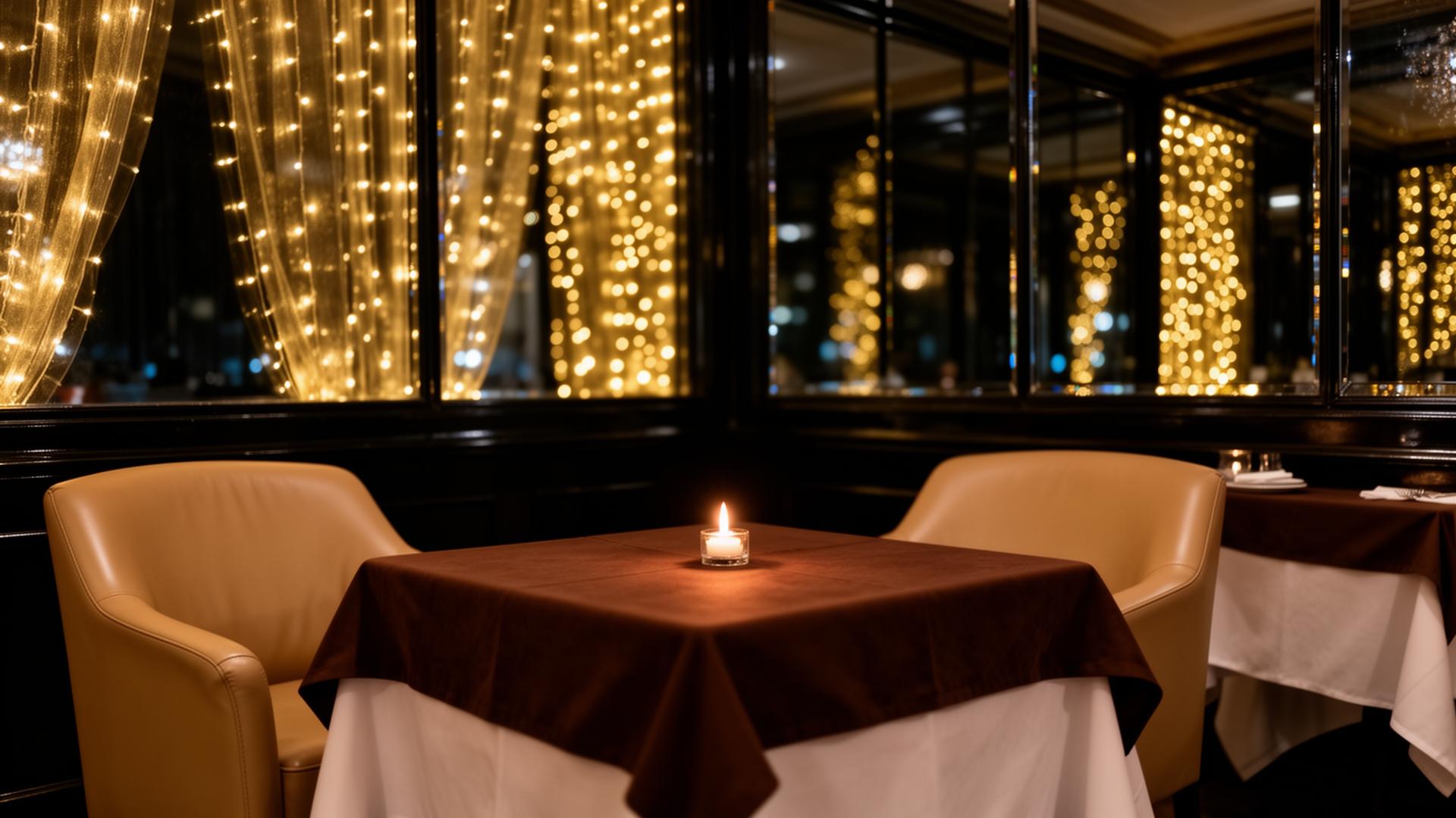 Ambiente serale con luci dorate e tavolo intimo